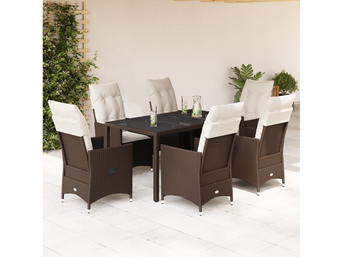 Juego de comedor de jardín de 7 piezas con cojines de mimbre marrón DKD Home Decor