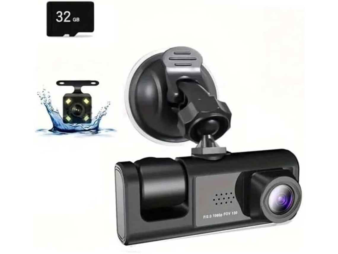 Cámara De Coche Hd 1080p Con Grabación En Bucle Wifi Y 3 Lentes, Sin Dvr Conectado.