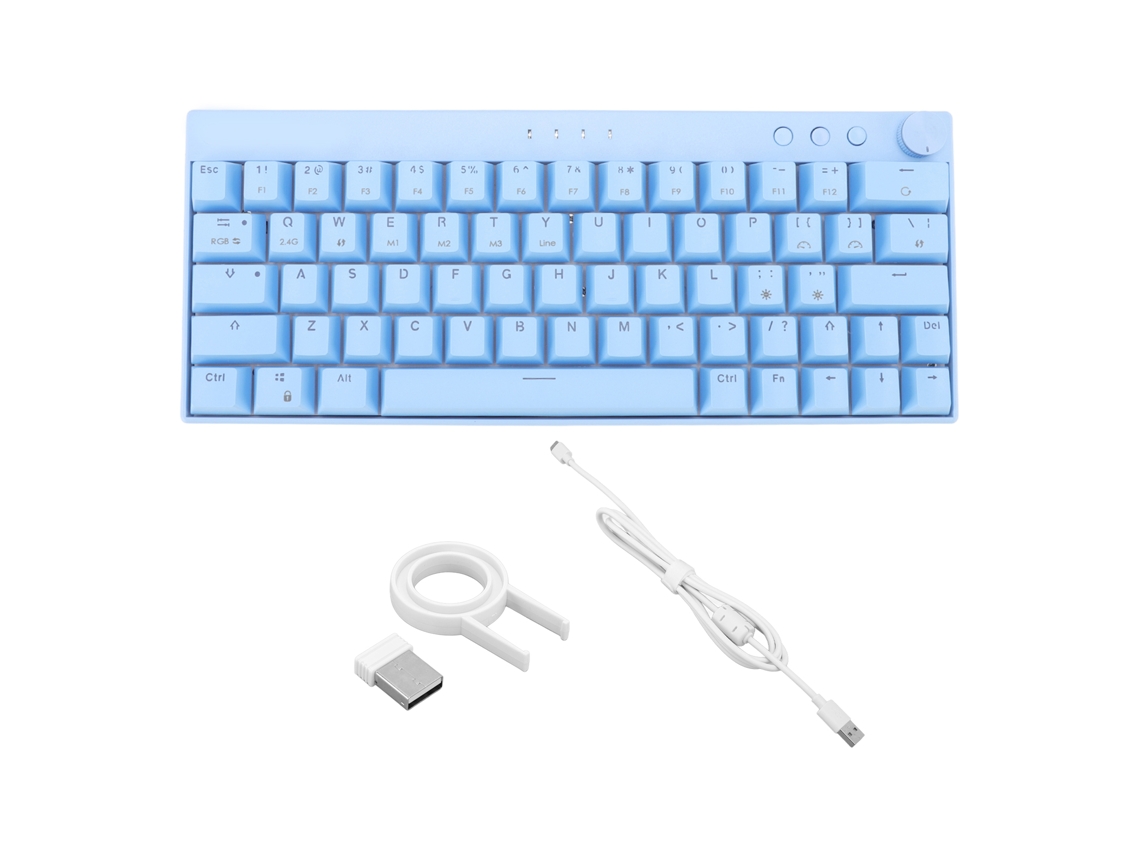Teclado Mecánico Inalámbrico Con 3 Modos, 64 Teclas, Interruptores Rgb Azules, Botón De Control N-key Rollover Y Puerto Usb-c.