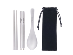 Juego De Cuchara Y Palillos De Titanio Reutilizables, Antideslizantes Y Portátiles Para Acampar.