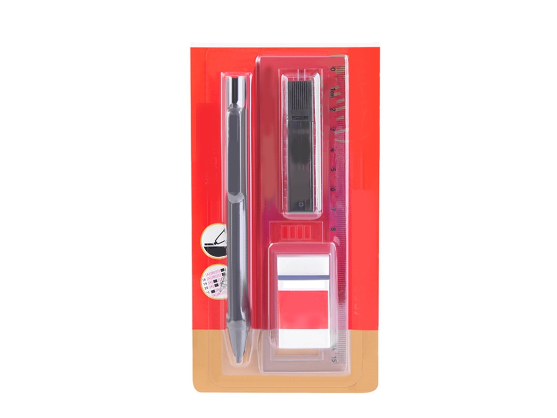 Conjunto De Lápices Mecánicos 2b Con Grip Cómodo Borrador Regla Y Recambios Para Exámenes