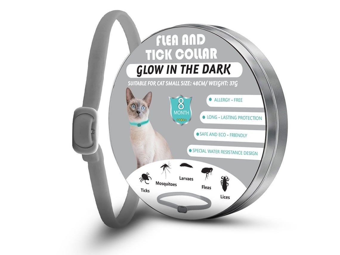 Collar Antipulgas Gris Para Gatos | 8 Meses De Protección, Brilla En La Oscuridad