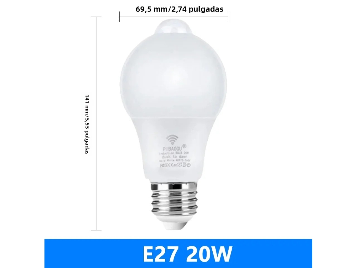 (blanco Frío 20w) Dos Bombillas Led E27 Con Sensores De Movimiento Pir, Ca 220v