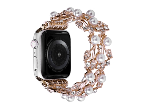 Correa de reloj inteligente de metal con cuentas de cuatro hojas para Apple Watch 8 de 45 mm (oro rosa)