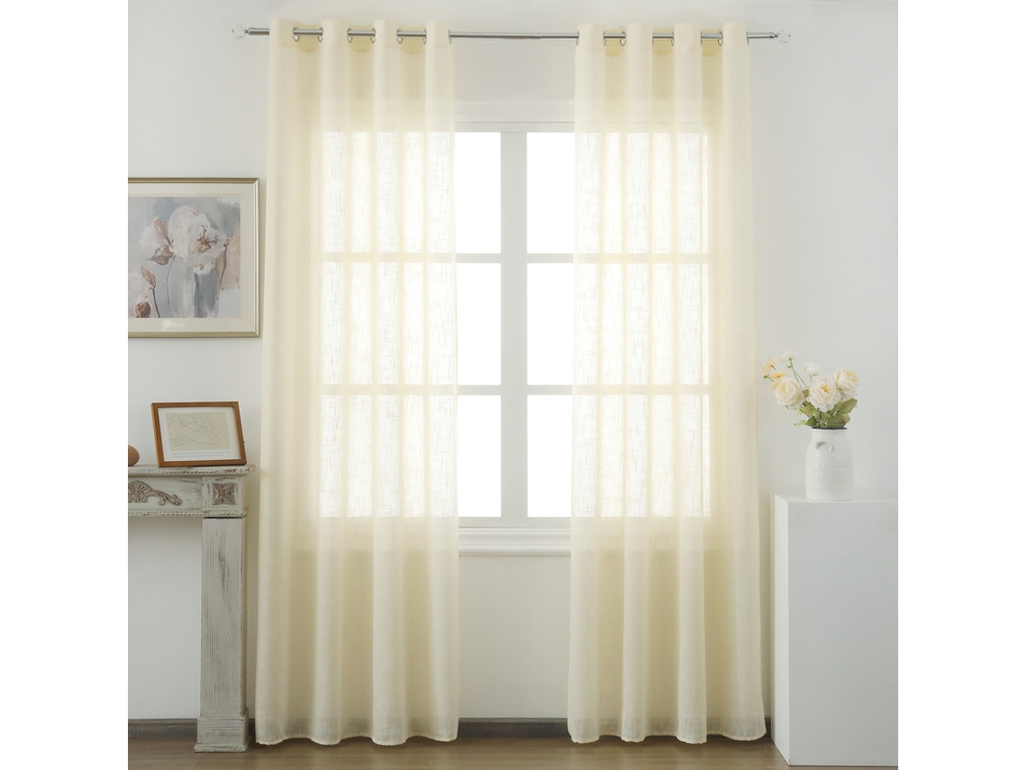 Cortina de lino con tejido traslucido 140 x 260 cm Blanco marfil - Individual
