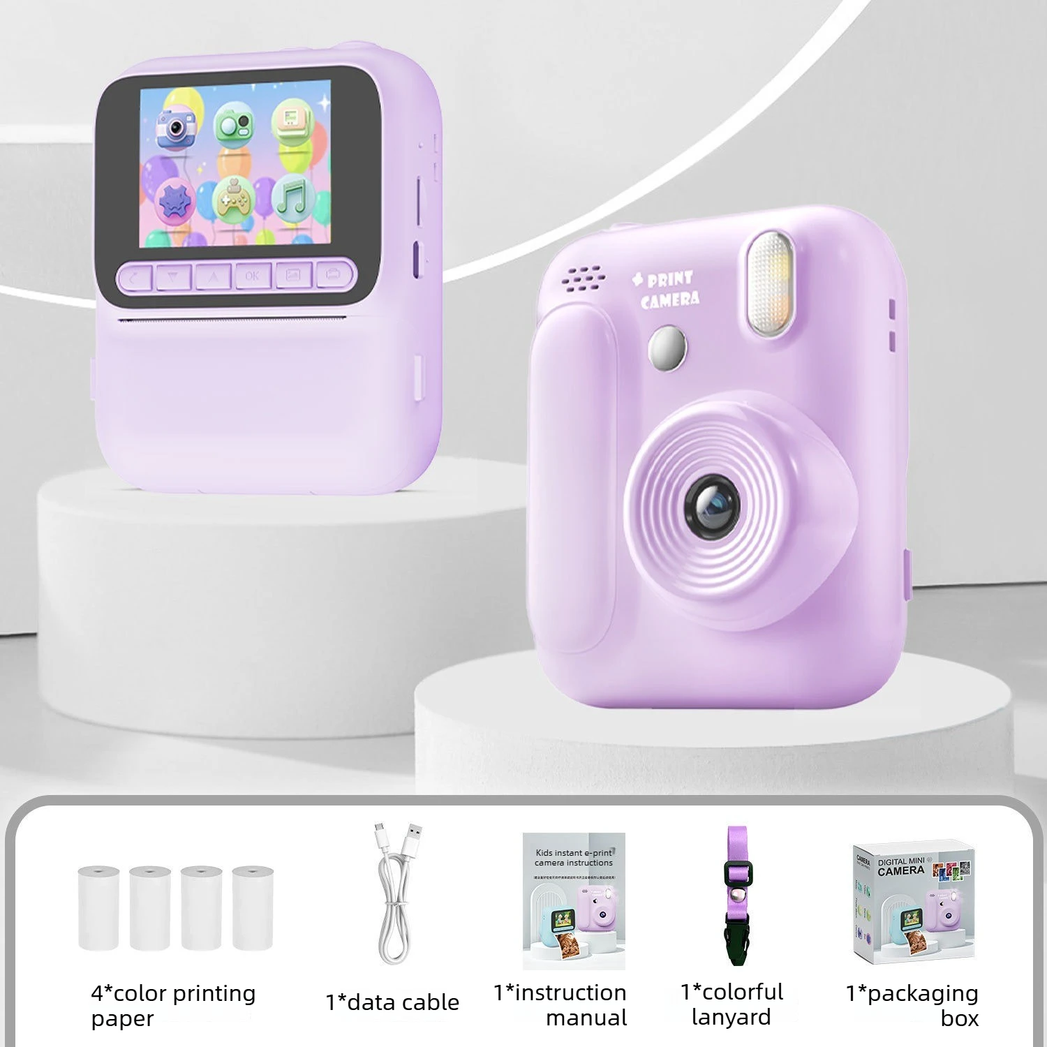 Cámara instantánea infantil con función de impresión, incluye 4 rollos de papel de color y cartulina de 128 g (rosa).