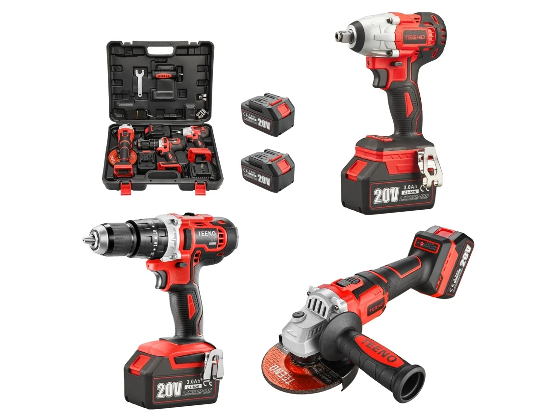 Llave De Impacto Sin Escobillas De 20 V + Taladro De Impacto + Amoladora Angular Sin Escobillas Juego De Herramientas De 3 Piezas 2 Baterías De 3,0 Ah