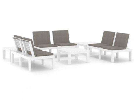 Conjunto 6 de muebles de jardín VIDAXL con cojines plástico blanco