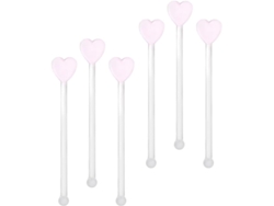 Juego De 6 Brochetas De Cóctel De Cristal Con Forma De Corazón Para Bar.