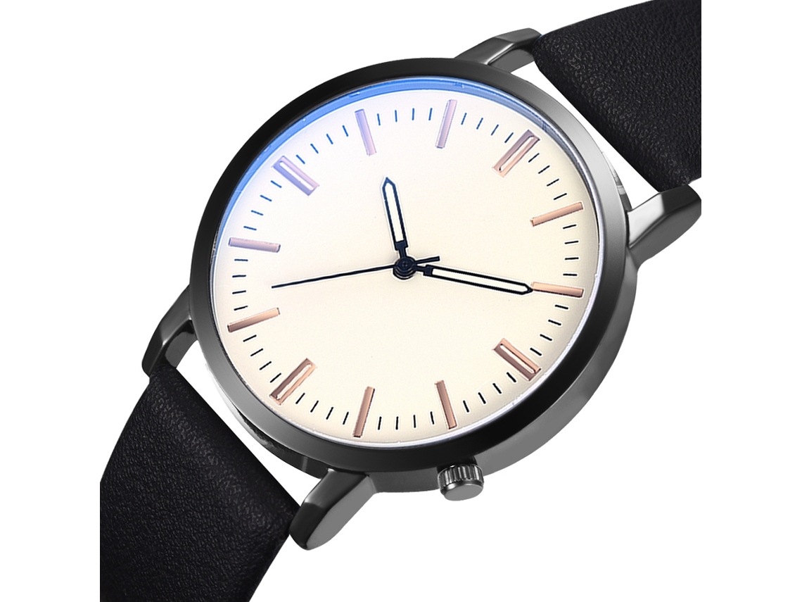 Reloj De Pulsera Para Hombre De Piel Sintética Con Esfera Redonda Grande Y Movimiento De Cuarzo Informal (negro+blanco)