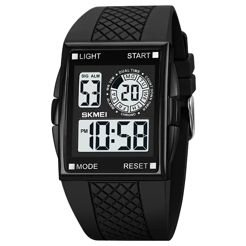 Reloj Militar Japonés Para Hombre (blanco Y Negro) Con Movimiento Digital, Resistente Al Agua Hasta 3 Bares, Con Luz Led De Cuenta Regresiva.