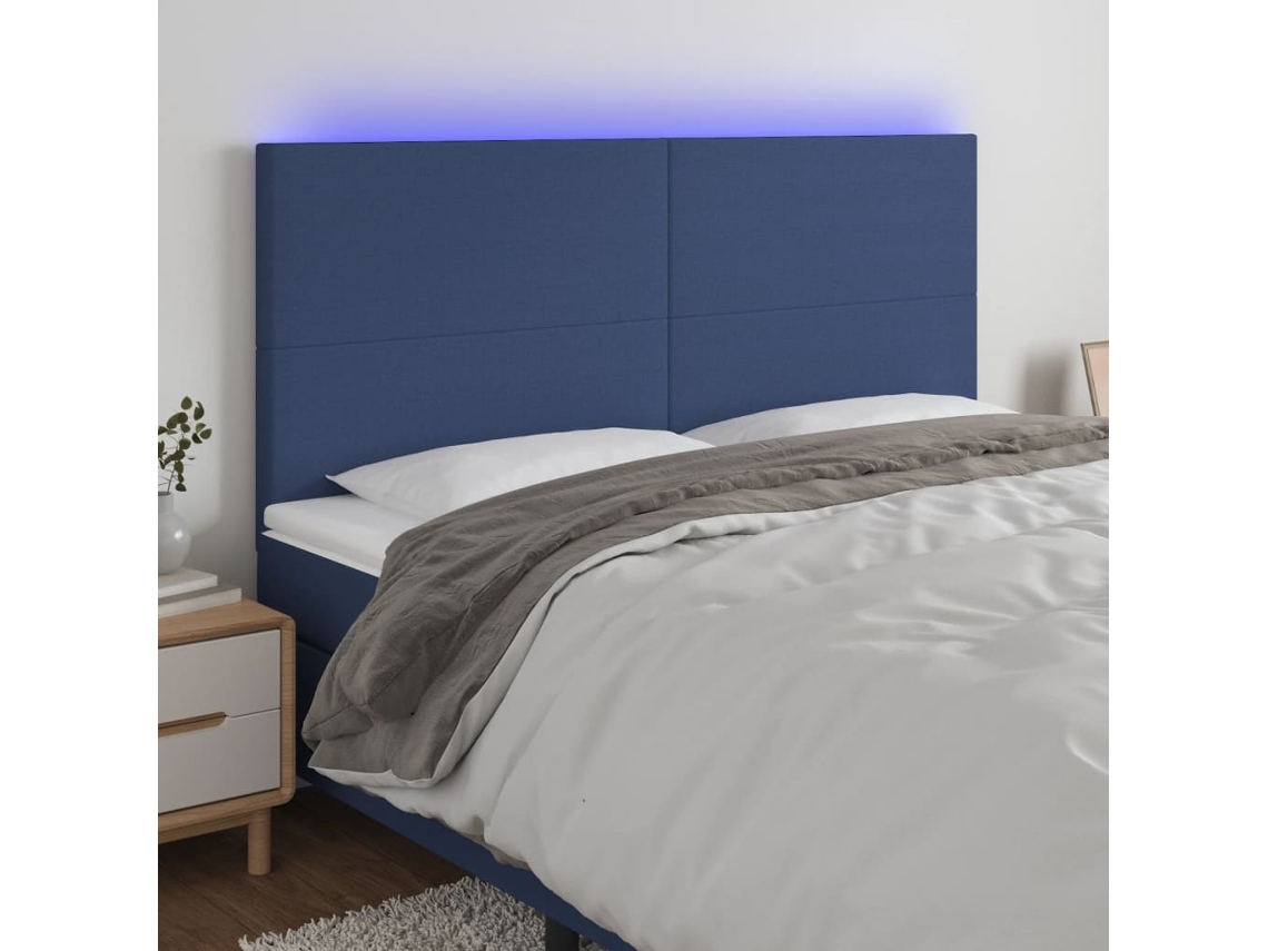 Cabecero Con Luces Led Tela Azul 200x5x118/128 Cm