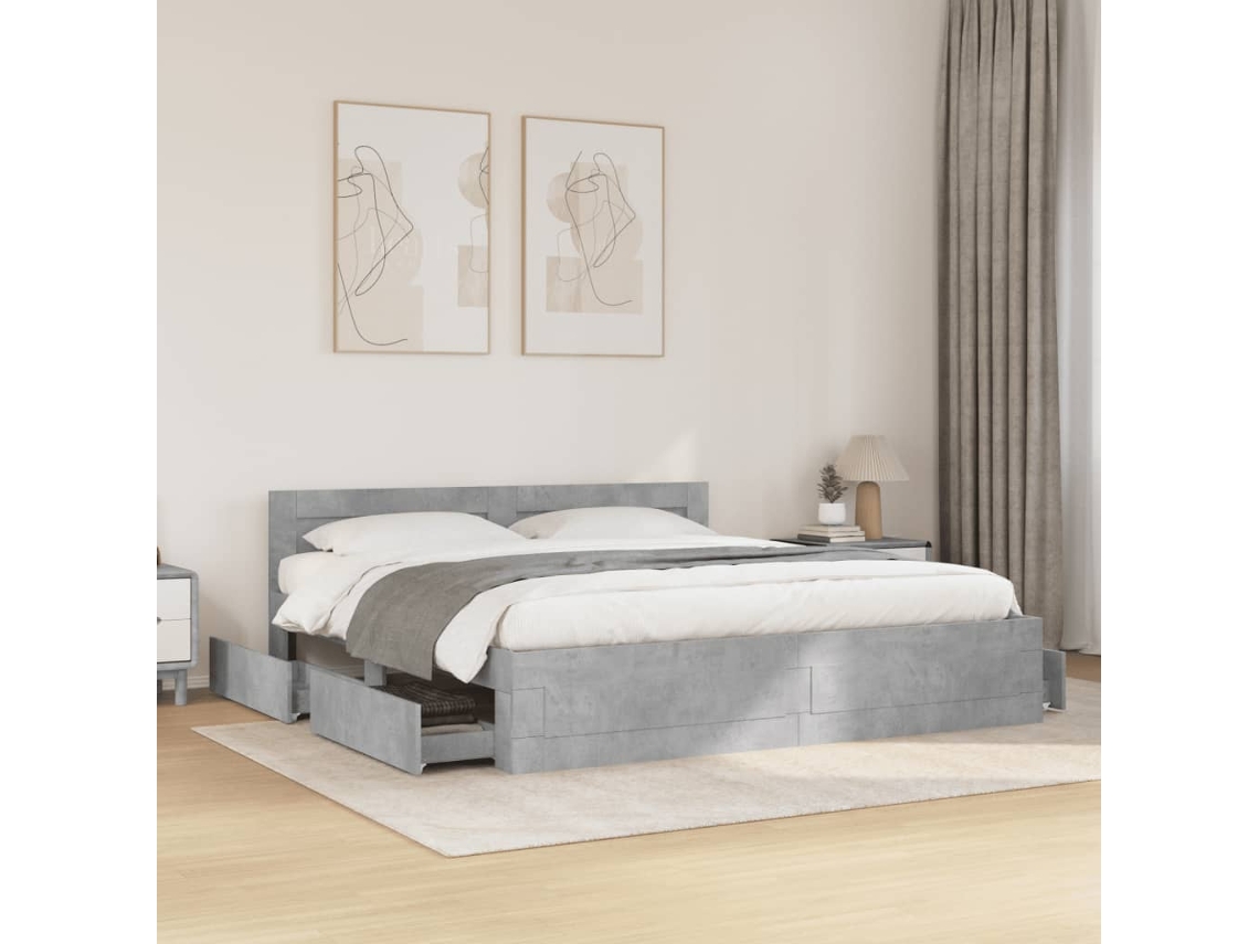 Cama Con Cabecero Madera De Ingeniería Gris Hormigón 180x200 Cm