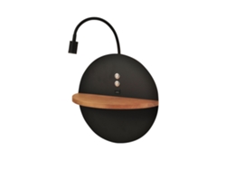 Aplique de pared doble con estante y luz LED de 15 W Fabas Luce Touch Dimmer, negro mate con USB integrado en madera