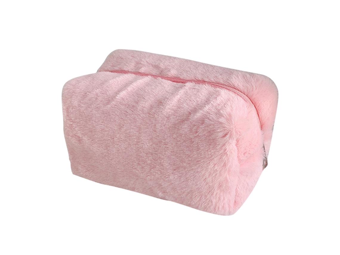 Bolsa De Maquillaje De Peluche Linda Suave Fluffy Portátil Para Niñas Color Rosa Claro