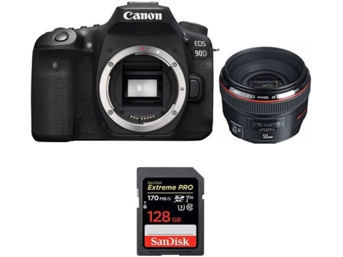 Kit Cámara Reflex CANON EOS 90D + EF 50mm f/1.2L USM + SanDisk 128 GB (APS-C)