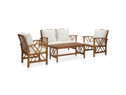 Conjunto de jardín de 4 piezas con cojines de madera maciza de acacia DKD Home Decor