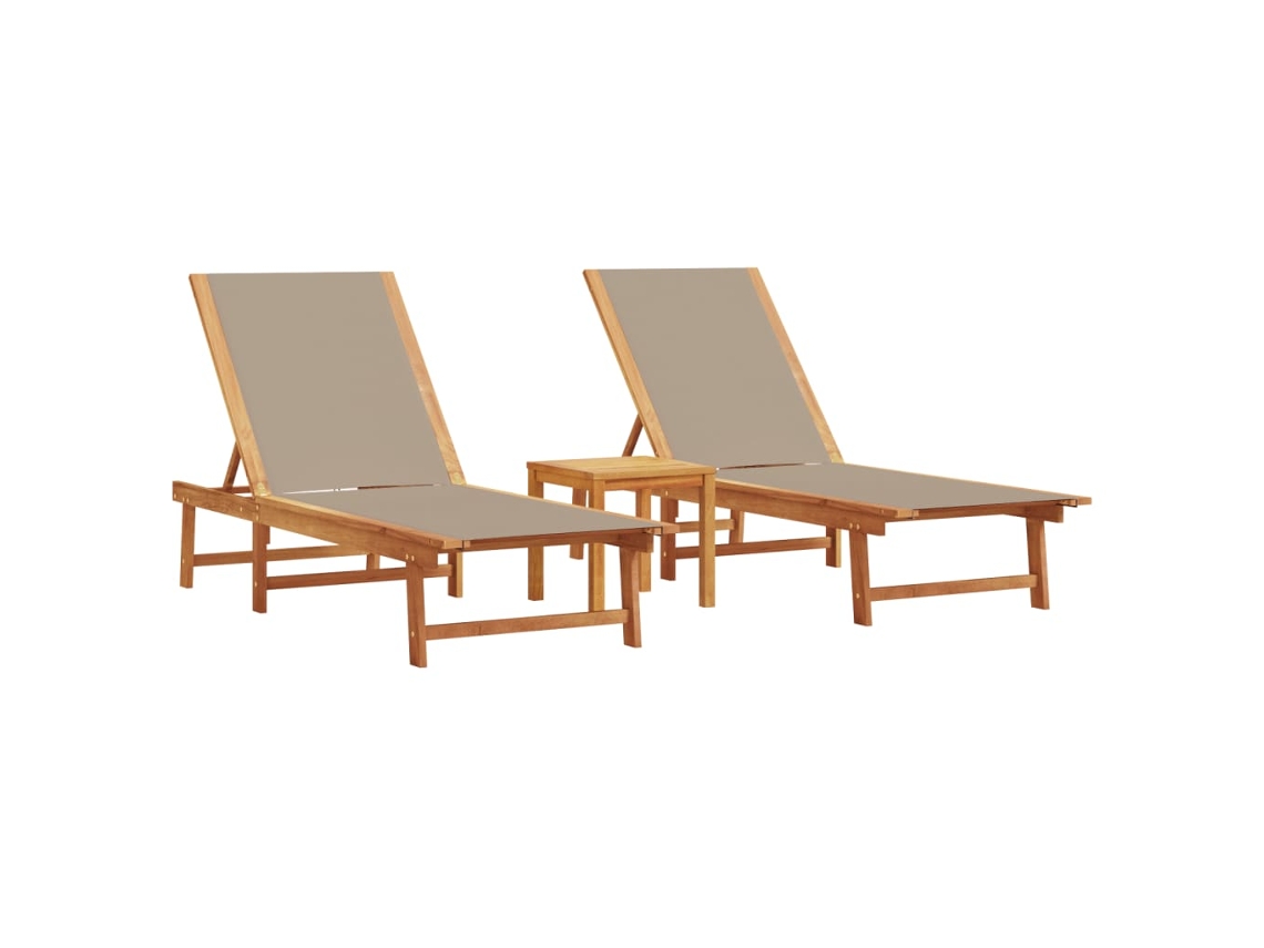 Conjunto de 2 tumbonas y mesa en acacia y textilene marrón grisáceo EXCLUSIVA MAISON