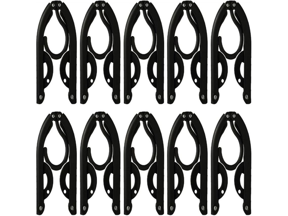 10 perchas de viaje plegables y portátiles, color negro