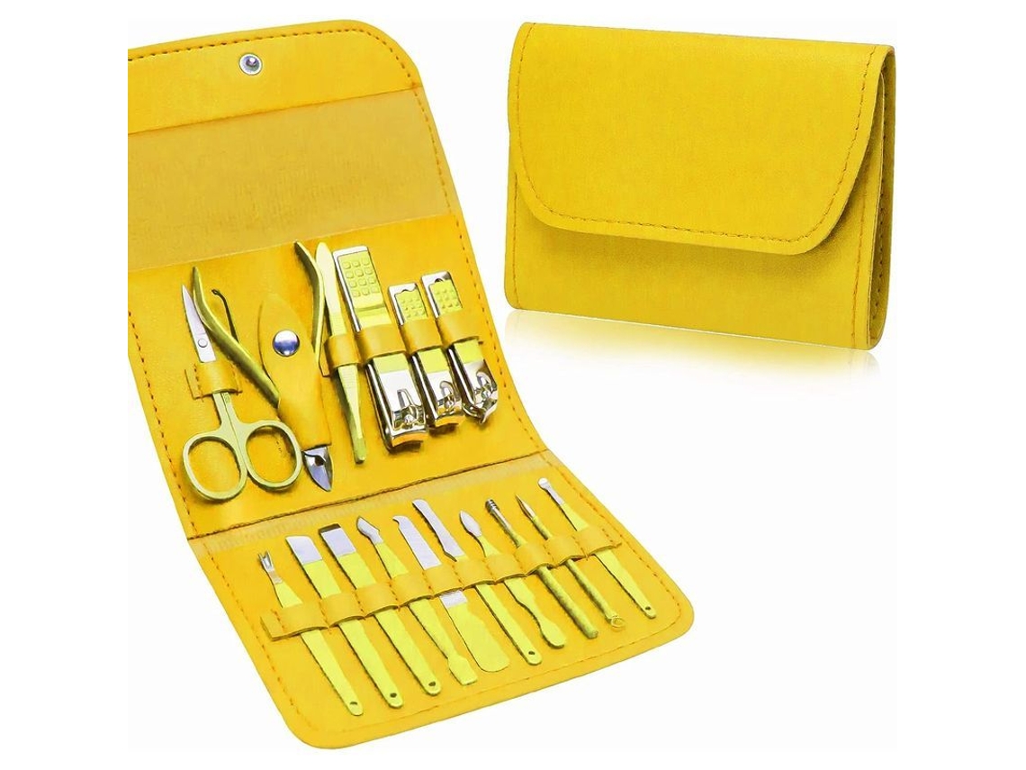 Kit De Manicura Profesional Con 16 Herramientas, Cortaúñas Y Herramienta De Pedicura, Amarillo.