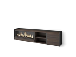 Mueble para TV, 212x35x50cm, para televisores de hasta 80'', chimenea eléctrica XXL, roble oscuro y negro.