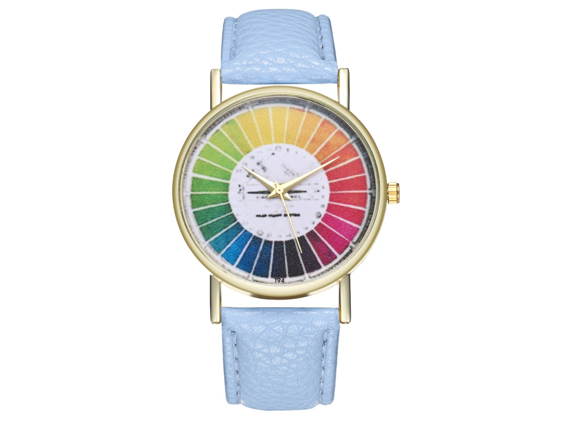Reloj De Muñeca Unisex De Cuarzo Con Correa De Cuero Pu Azul Claro