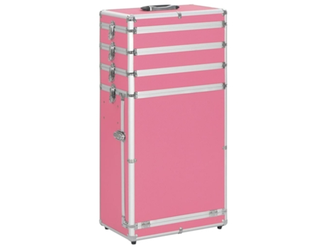 vidaXL Maletín trolley de maquillaje de aluminio rosa