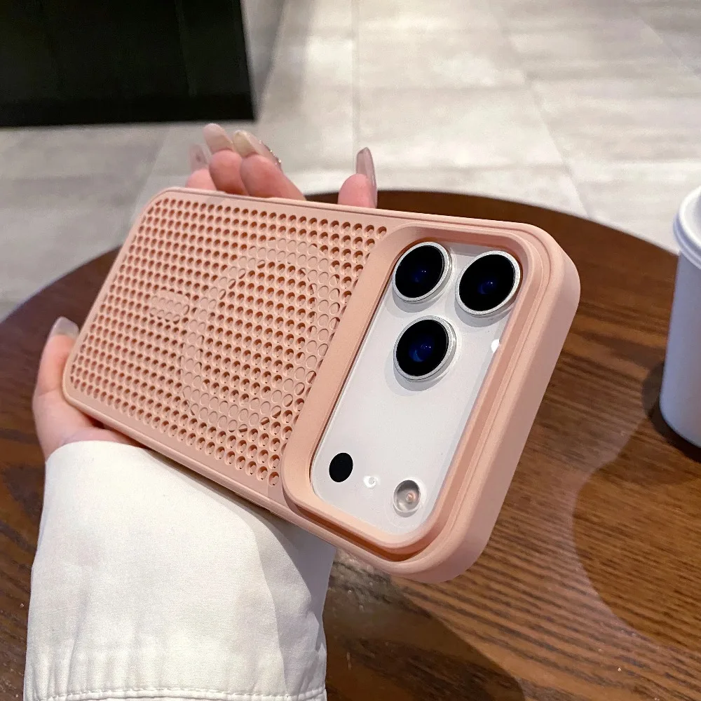 (rosa, Iphone 16) Funda Para Teléfono Con Diseño De Malla Perforada Para Disipación De Calor, Compatible Con Magsafe.