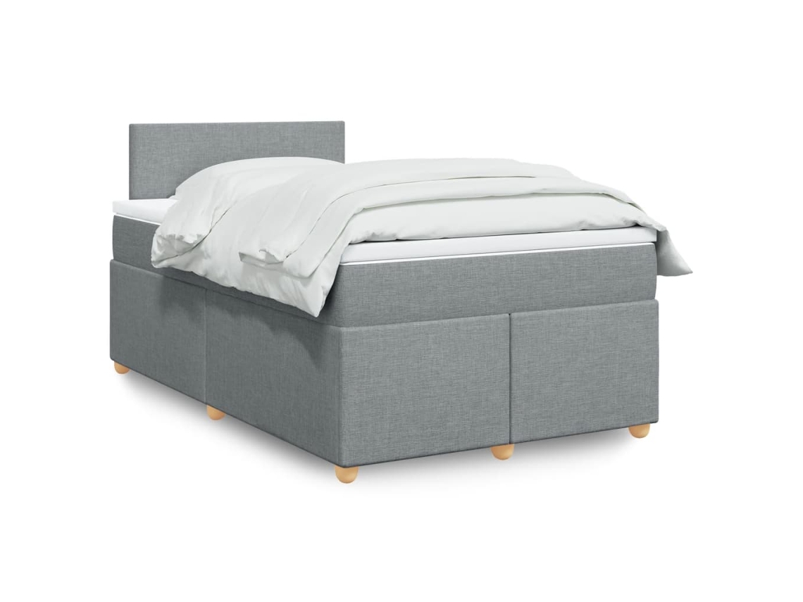 Cama Box Spring Con Colchón Tela Gris Claro 120x200 Cm