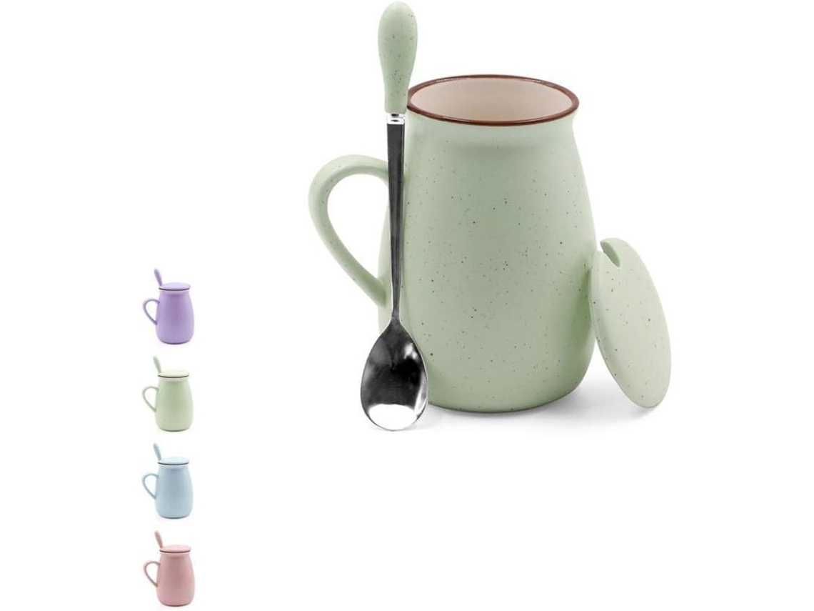 Tazas De Café De Cerámica Creativas Con Forma Abombada De 355 Ml, Juego De Tazas De Té Divertidas Con Tapa Y Cuchara.