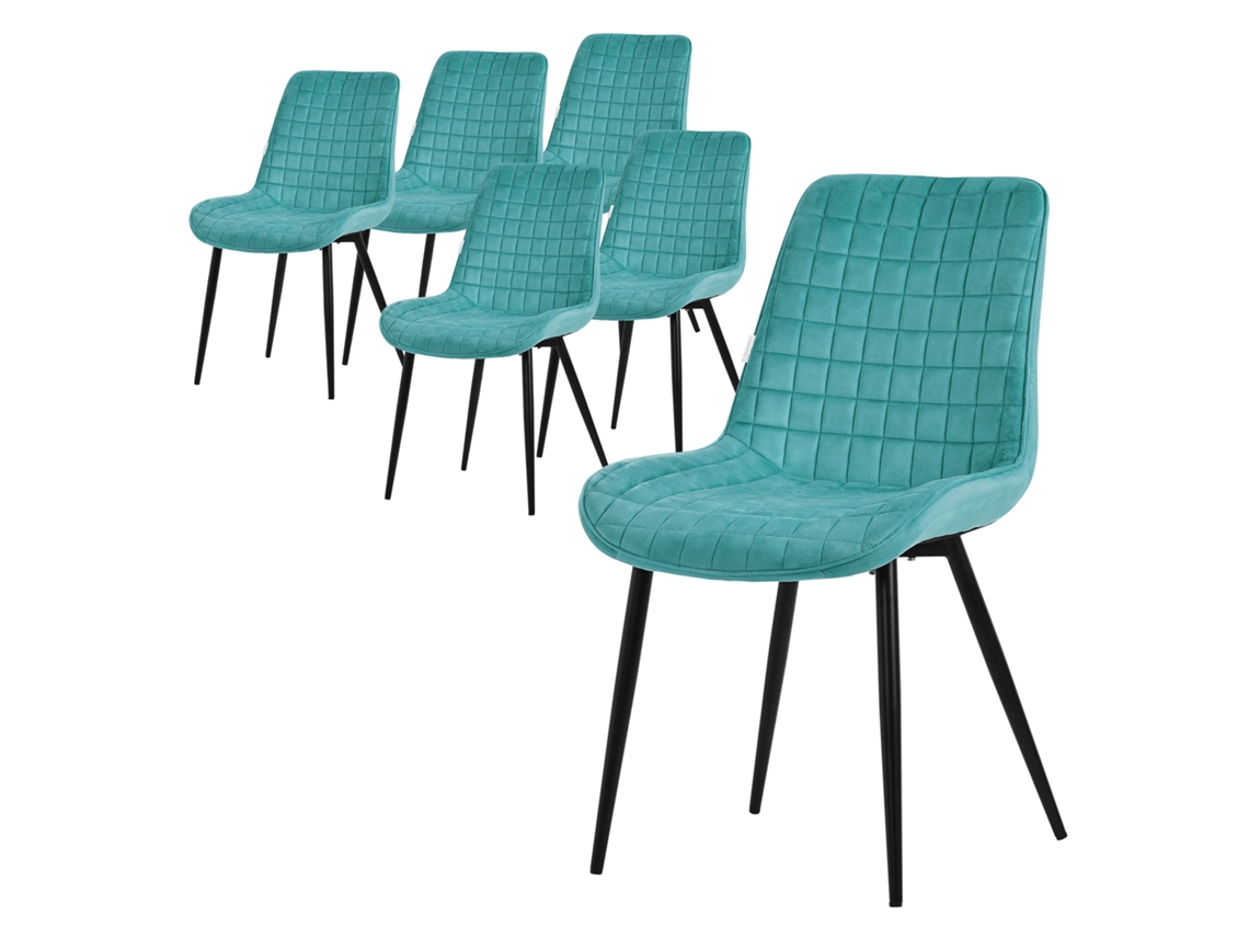 Juego de 6 sillas de comedor con asiento de terciopelo petróleo y patas de metal negro ML-DESIGN
