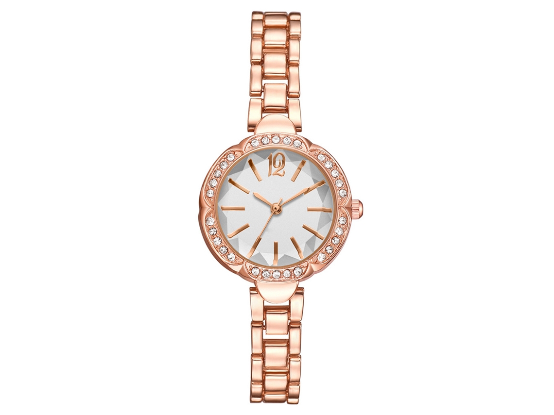 Reloj De Pulsera De Cuarzo Para Mujer Con Cristales De Imitación De Diamantes Y Brazalete De Acero Blanco Y Oro Rosa.