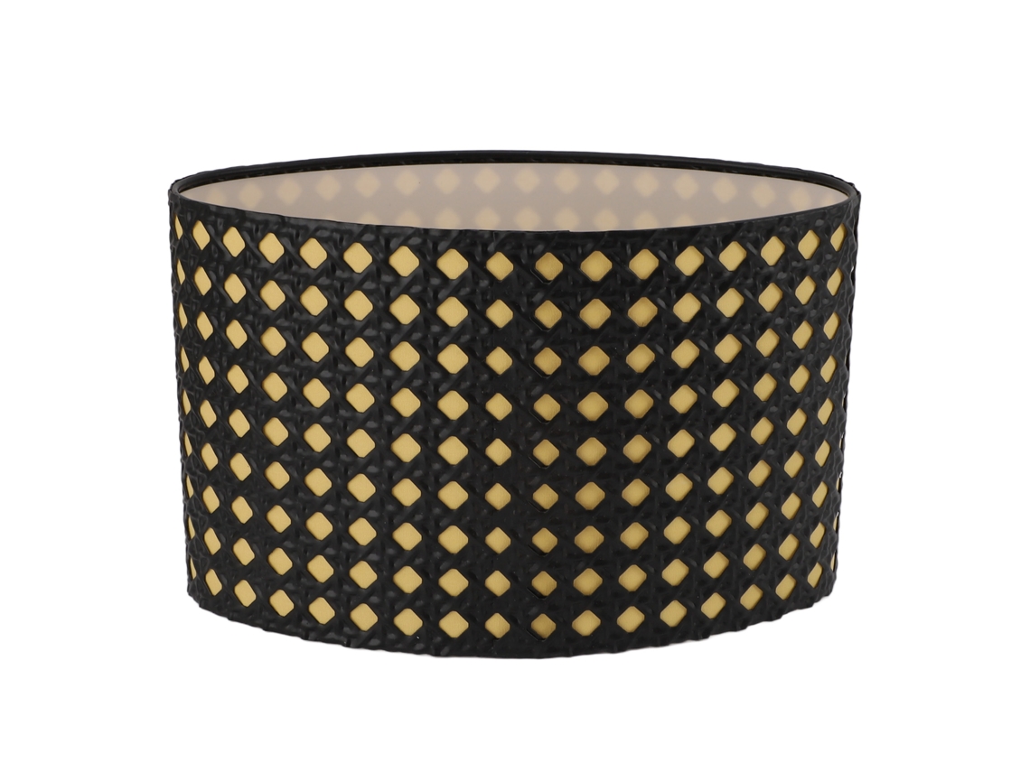 Lámpara de mesa ovalada de metal hueco, compatible con casquillos E27 y E14, para oficina, dormitorio y salón, de color negro con ribete amarillo.