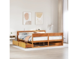Cama Sin Colchón Madera Maciza De Pino Marrón Cera 180x200 Cm