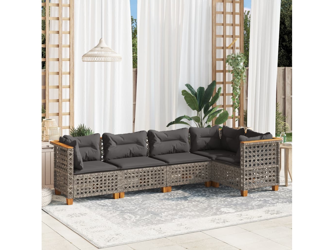 Conjunto de sofás de jardín de 5 piezas DKD Home Decor con cojines de mimbre gris