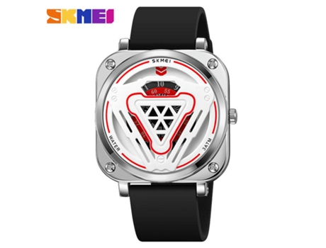 Relojes cuadrados de cuarzo para hombre, correa de silicona resistente al agua, relojes de pulsera para hombre, color rojo plateado LUUCOZK