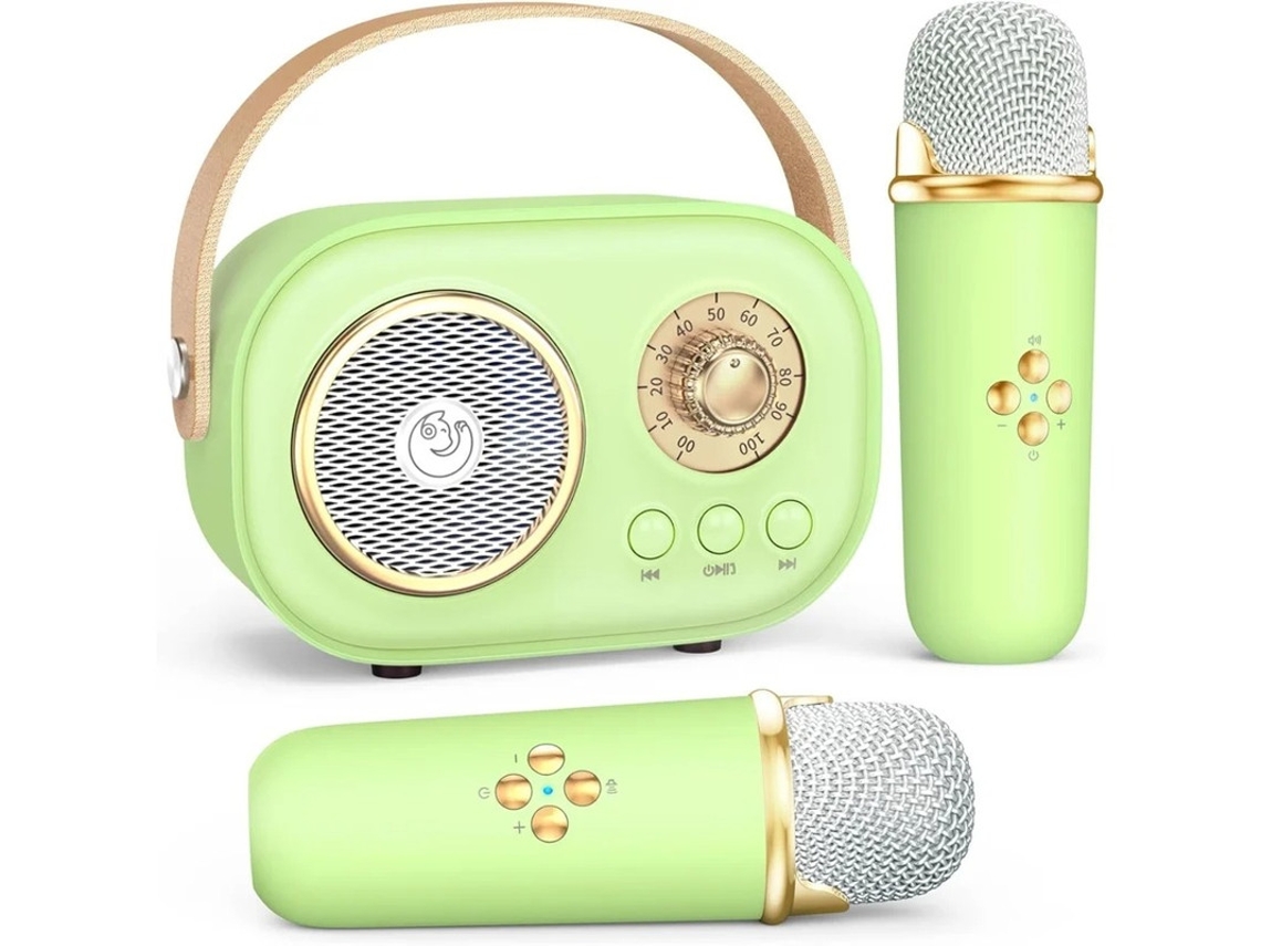 Mini máquina de karaoke Bluetooth con micrófono dual y altavoz para fiesta de cumpleaños infantil, color verde Yizhood