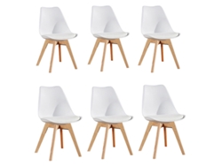 Conjunto de 6 Cadeiras de Jantar LIFE INTERIORS (83 x 44 x 48 x 46 - Couro Sintético - Branco)