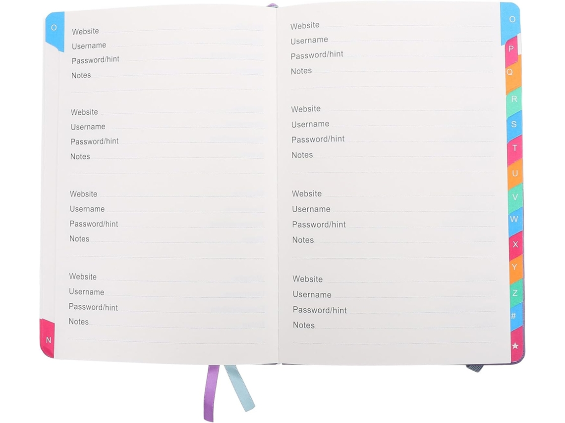 Organizador de direcciones web en formato A5 con pestañas alfabéticas, libreta de contraseñas azul y morada...