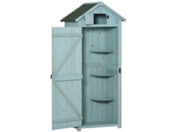 Armario De Jardín Con Estantes Y Ventanas, Caseta De Herramientas De Madera, 77 X 54,2 X 179 Cm, Techo Asfáltico, Azul Claro Y Verde