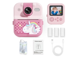 Cámara compacta Chrui 1080p HD con impresión instantánea y 3 rollos de papel fotográfico (rosa)
