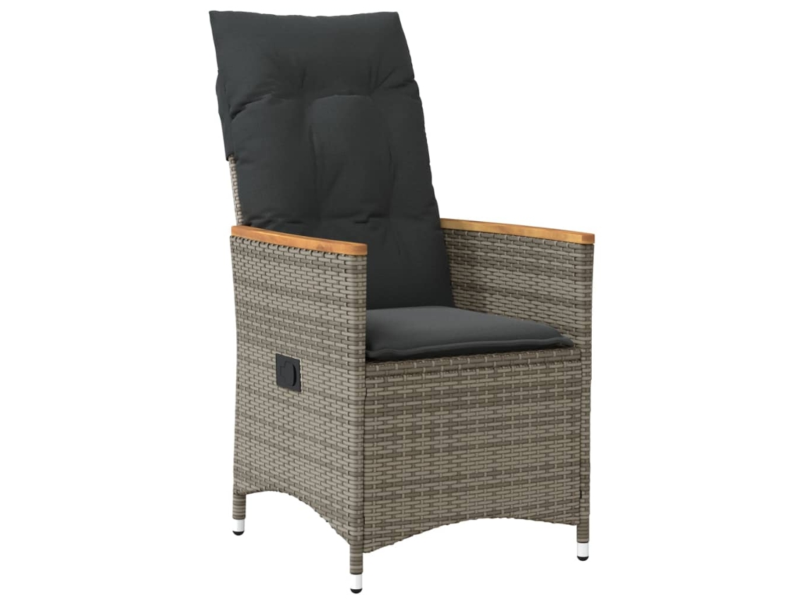 Maison Exclusive - Silla de jardín reclinable con cojines y patas de mimbre, gris