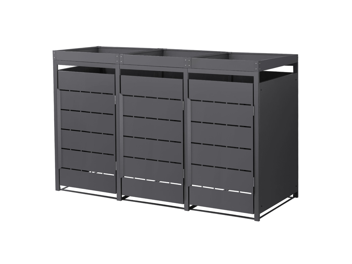 Cobertizo Ml-design De Acero Para 3 Cubos De Basura 240l Antracita 196x80x124cm, Macetero