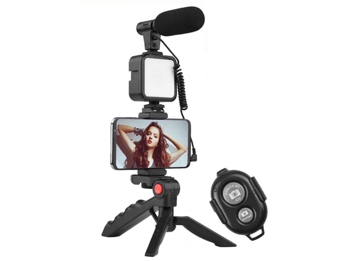 Micrófono Vlog Smartphone Fix Criação Vídeo Foto Luz para Huawei ELIGHT Negro