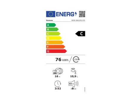 Lavavajillas Integrable ROSIERES RDIN4S622PS (16 Cubiertos - 59.8 cm - Panel Negro)