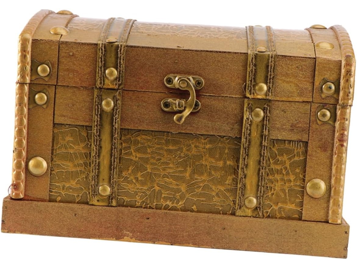 Caja De Joyería/cofre Del Tesoro De Madera Antigua, 1 Pieza, Gran Capacidad, Para Guardar Artículos De Papelería, Juegos Y Otros Objetos.