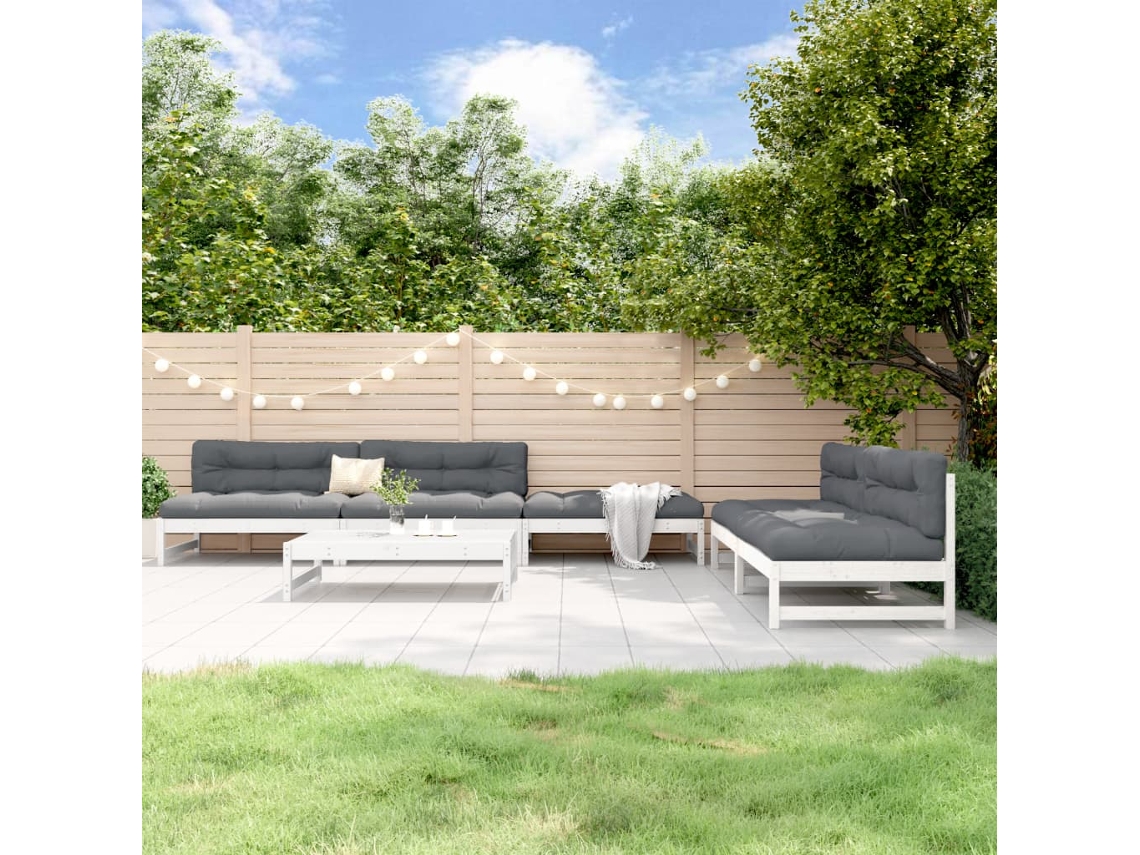 Conjunto de salón de jardín de 2 piezas de pino macizo blanco Dkd Home Decor