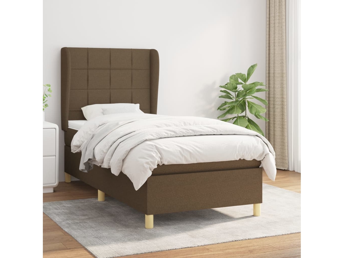 Cama Box Spring Con Colchón Tela Marrón Oscuro 100x200 Cm