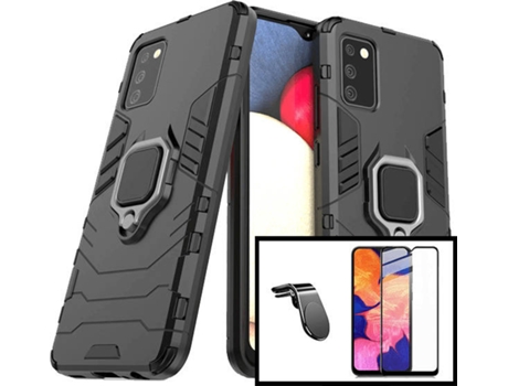 Kit Carcasa, Protector Cristal 5D Y Soporte Samsung Galaxy A02s Phonecare 3X1 Military Defender L Safe Driving