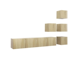 Juego de 6 muebles de TV de madera de roble Sonoma - EXCLUSIVA MAISON